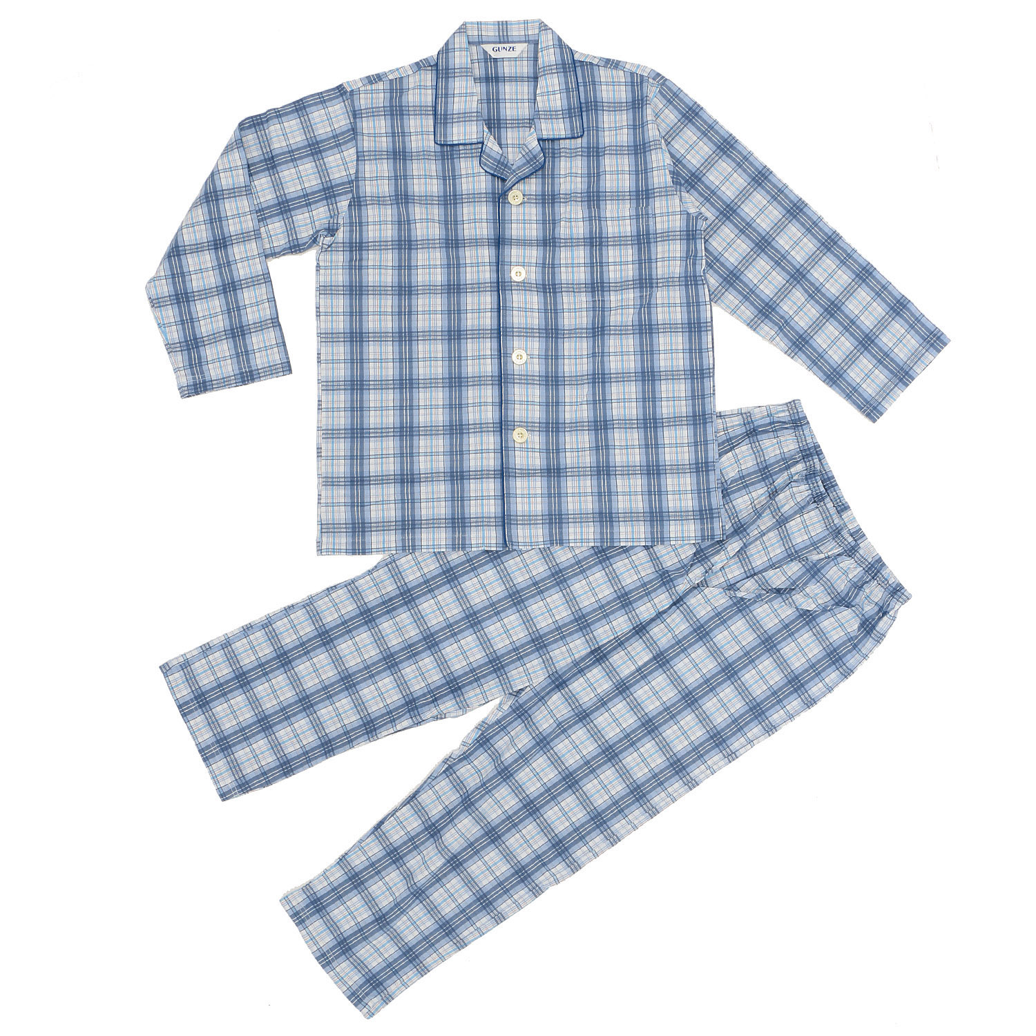 GUNZE 京都捺染 長袖長パンツパジャマ 格子柄M／L - 画像1