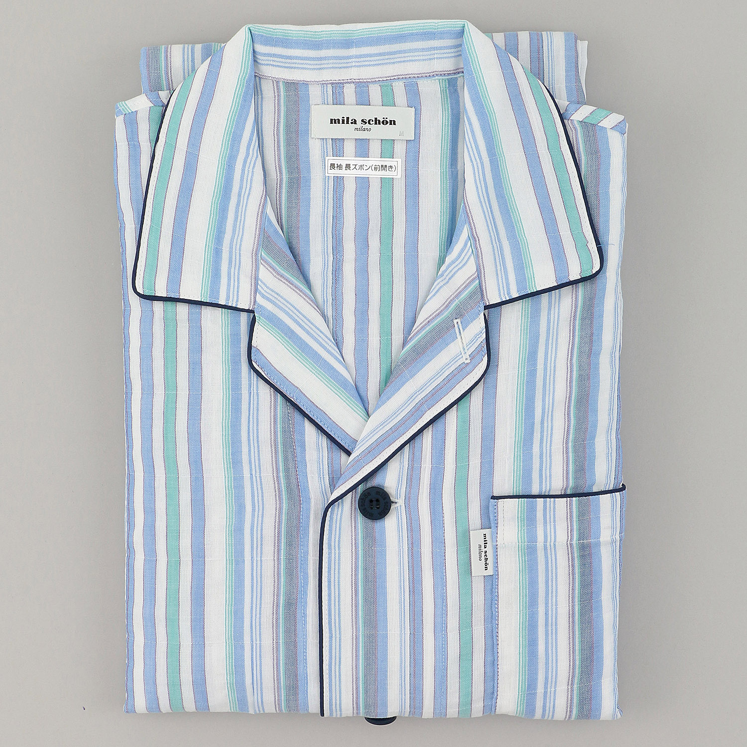 mila schon（ミラショーン） 紳士 二重ガーゼ シャーリング ストライプ  パジャマ - 画像5