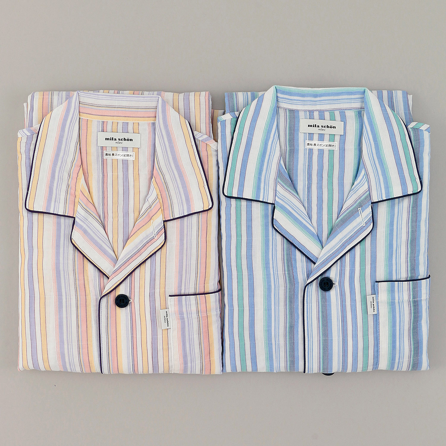 mila schon（ミラショーン） 紳士 二重ガーゼ シャーリング ストライプ  パジャマ