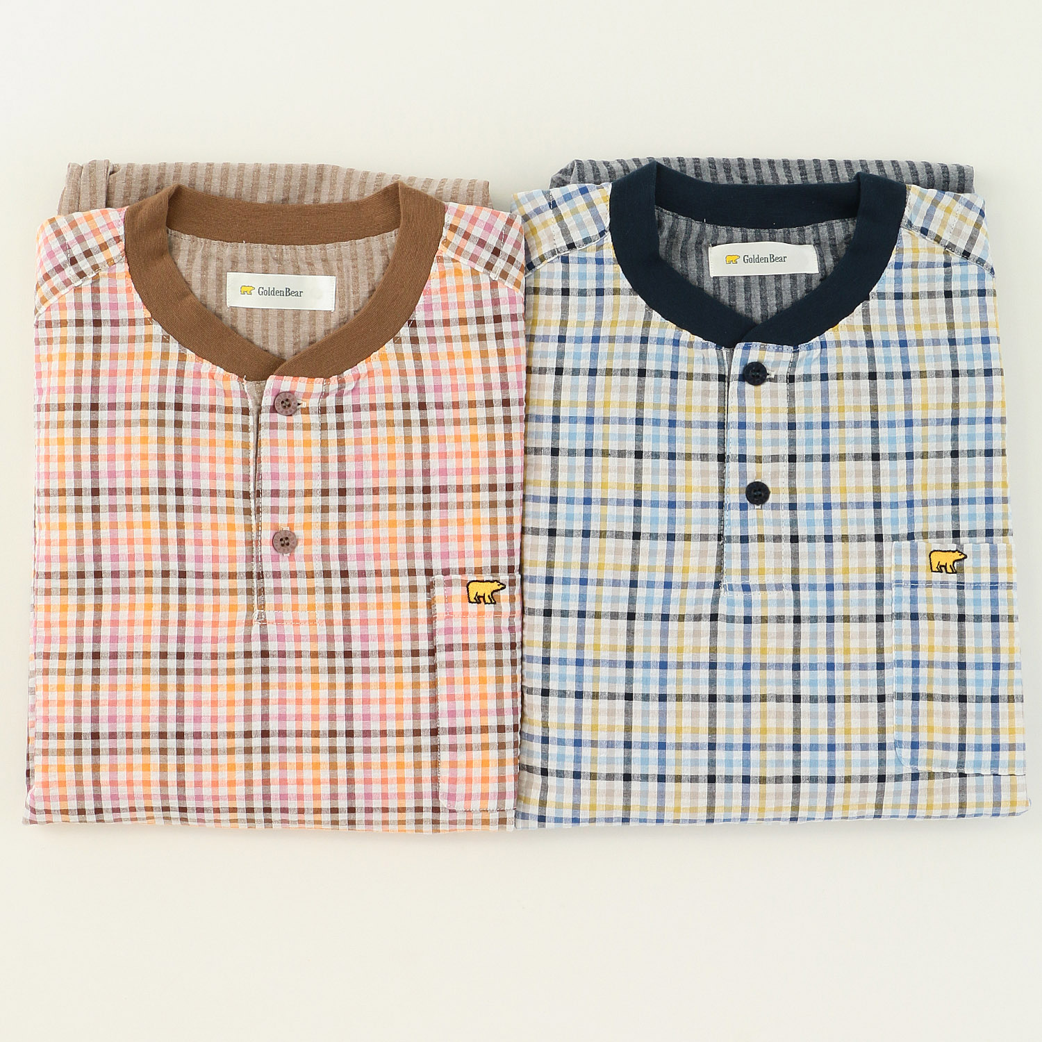 Golden Bear 布帛サッカー チェック柄長袖長パンツパジャマ - 画像1