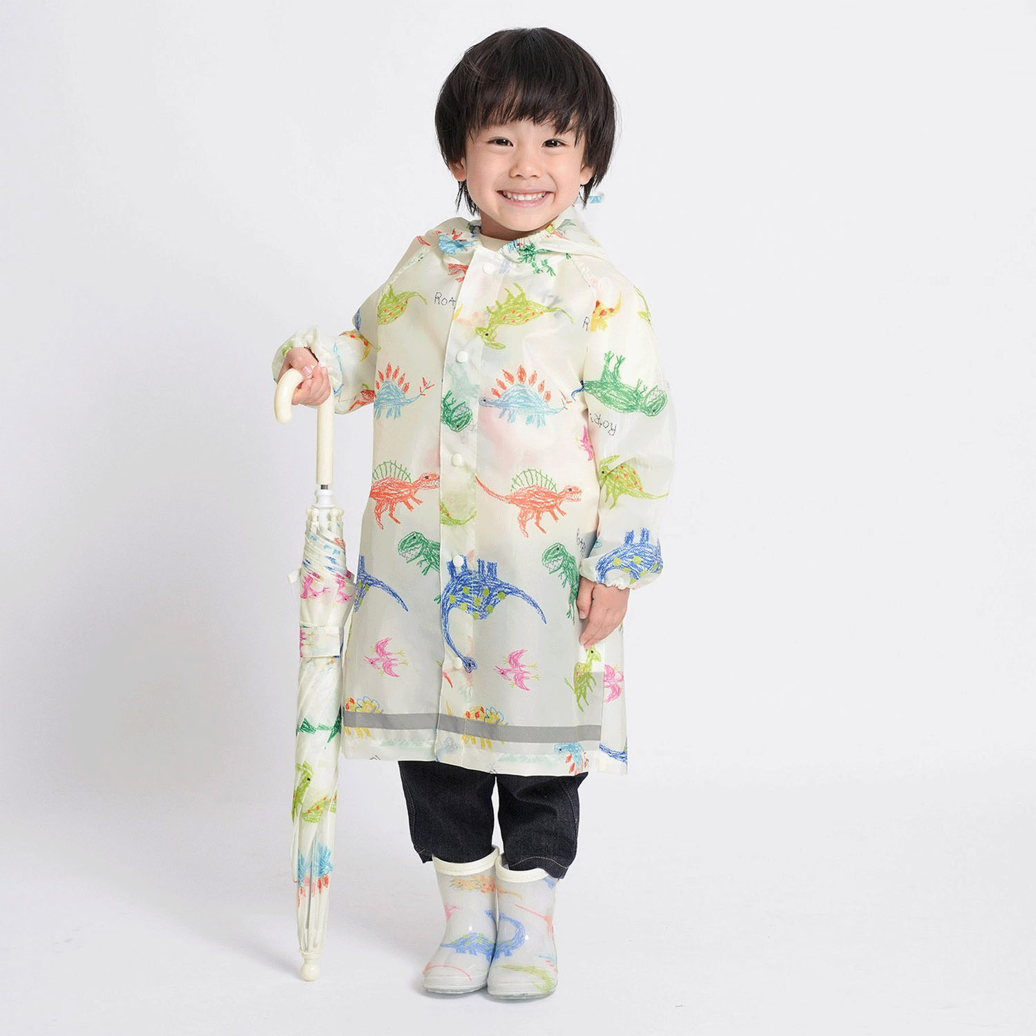 クレヨンお絵描き恐竜柄 レインコート - 画像2