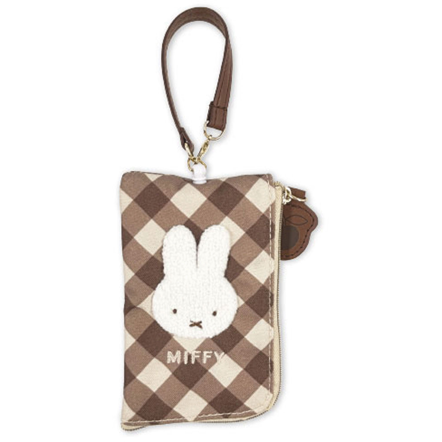 ミッフィー ダイアゴナルチェックシリーズ キーパスポーチ ベージュ - 画像1