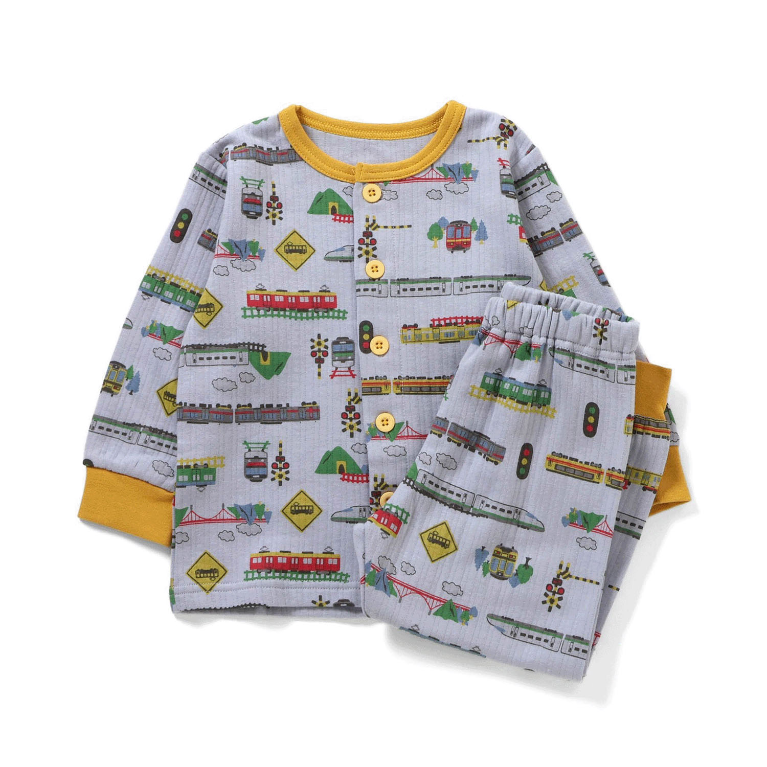 電車柄 ニットキルトパジャマ - 画像2