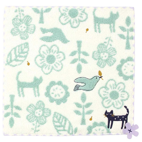 タオルハンカチ キャットフォレスト（ミントグリーン） - 画像1
