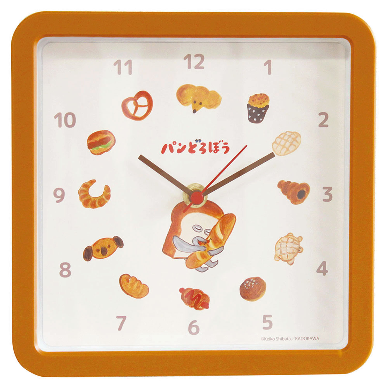 パンどろぼう スクエアウォールクロック ブラウン - 画像1