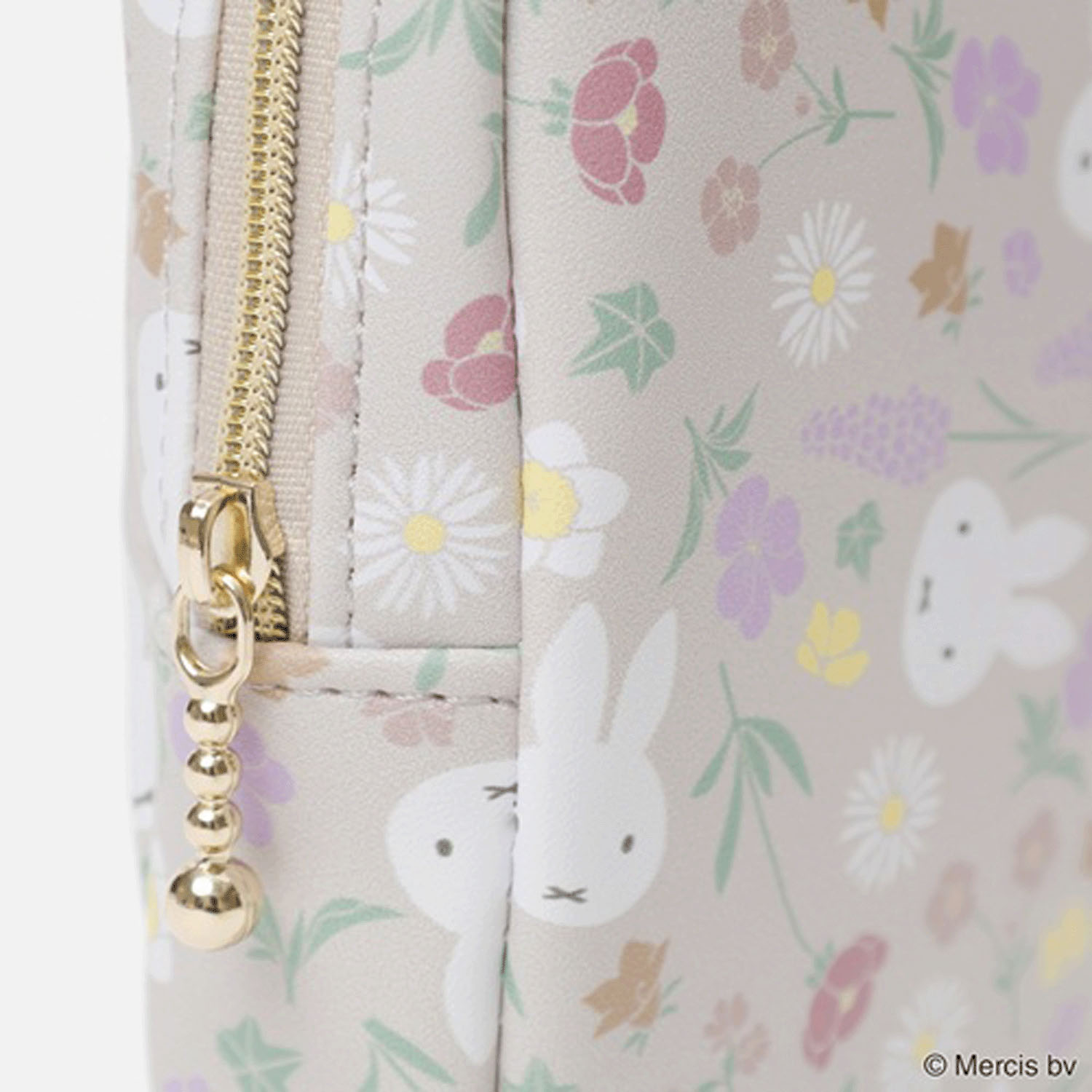 ミッフィー フローラルパターン 縦型スクエアポーチ ベージュ - 画像2