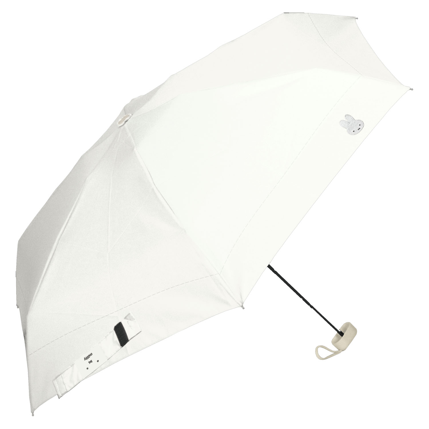 ミッフィー 1級遮光晴雨兼用 超コンパクト折りたたみ傘 5段角型耳付き 白 - 画像1