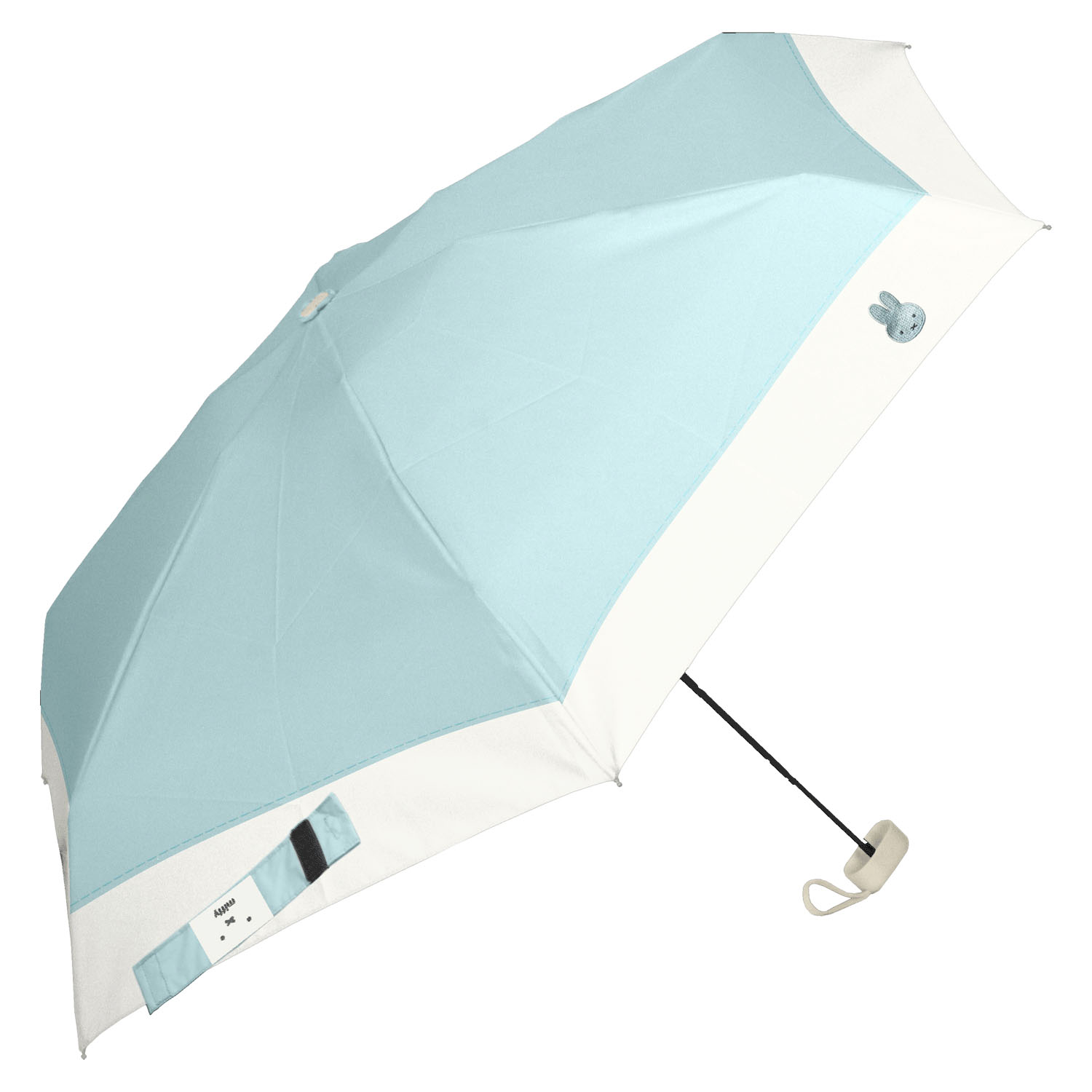 ミッフィー 1級遮光晴雨兼用 超コンパクト折りたたみ傘 5段角型 水色 - 画像1