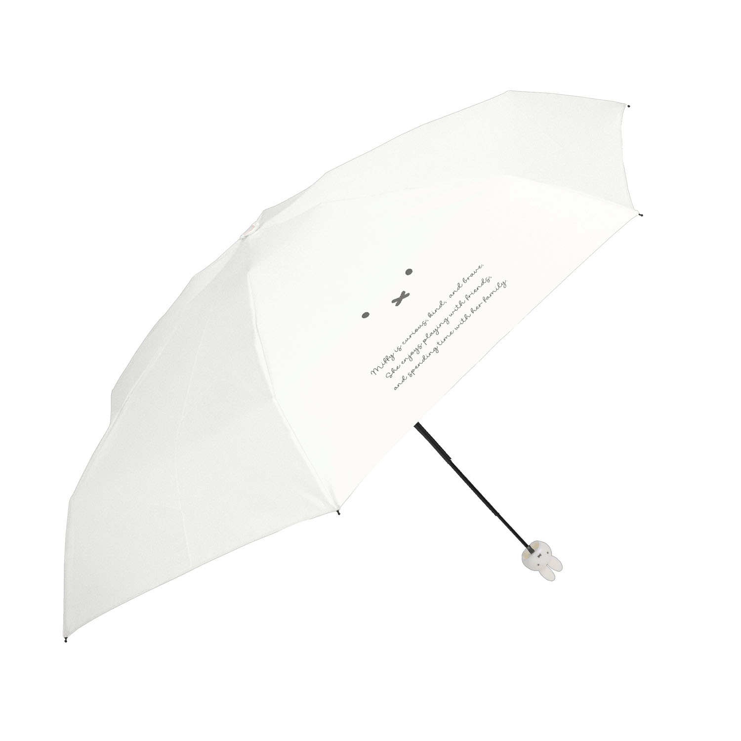 ミッフィー 1級遮光晴雨兼用 超コンパクト折りたたみ傘 5段丸型顔手元 白 - 画像1