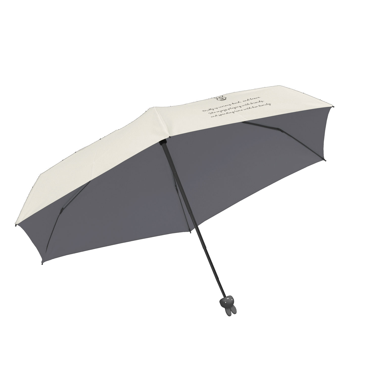 ミッフィー 1級遮光晴雨兼用 超コンパクト折りたたみ傘 5段丸型顔手元 ベージュ - 画像2