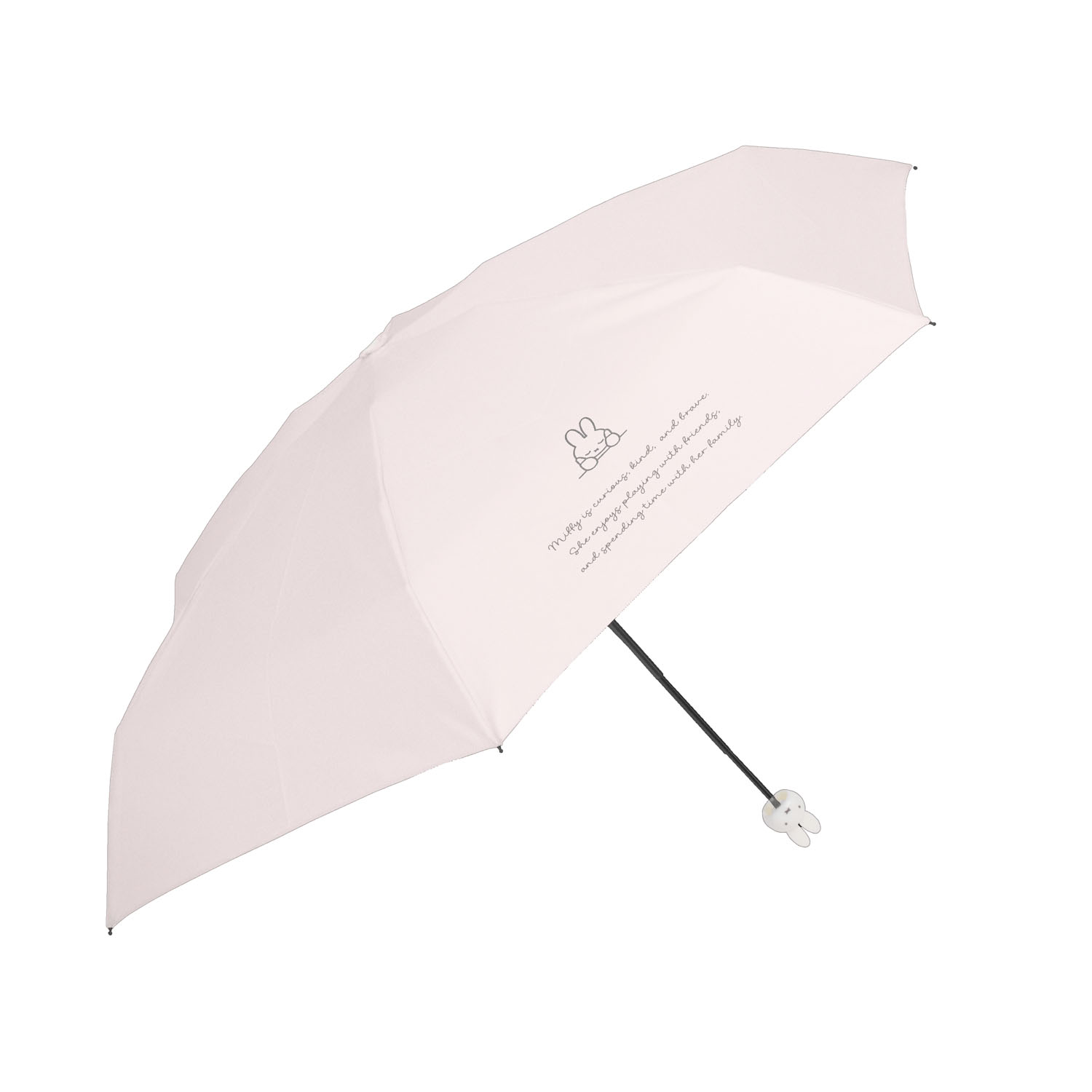 ミッフィー 1級遮光晴雨兼用 超コンパクト折りたたみ傘 5段丸型顔手元 ピンク - 画像1