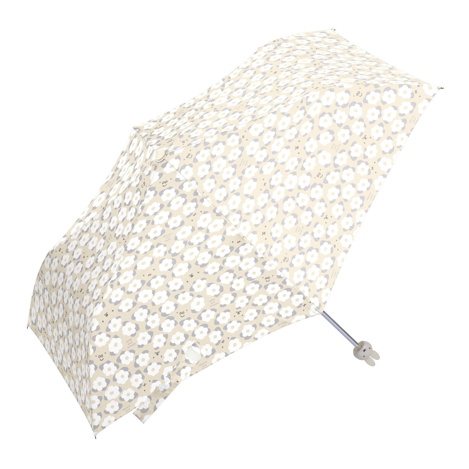 ミッフィー コンパクト折りたたみ傘 ミッフィーハンドル ベージュフラワー柄 - 画像1