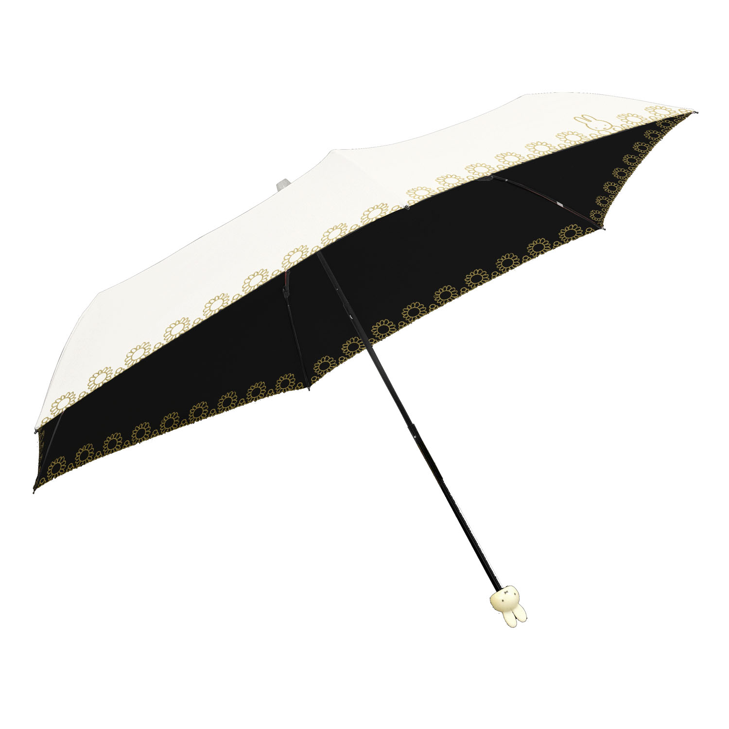 ミッフィー 1級遮光晴雨兼用コンパクト折傘 ミッフィーハンドル＆刺繍タイプ 刺繍miffy and flower - 画像2