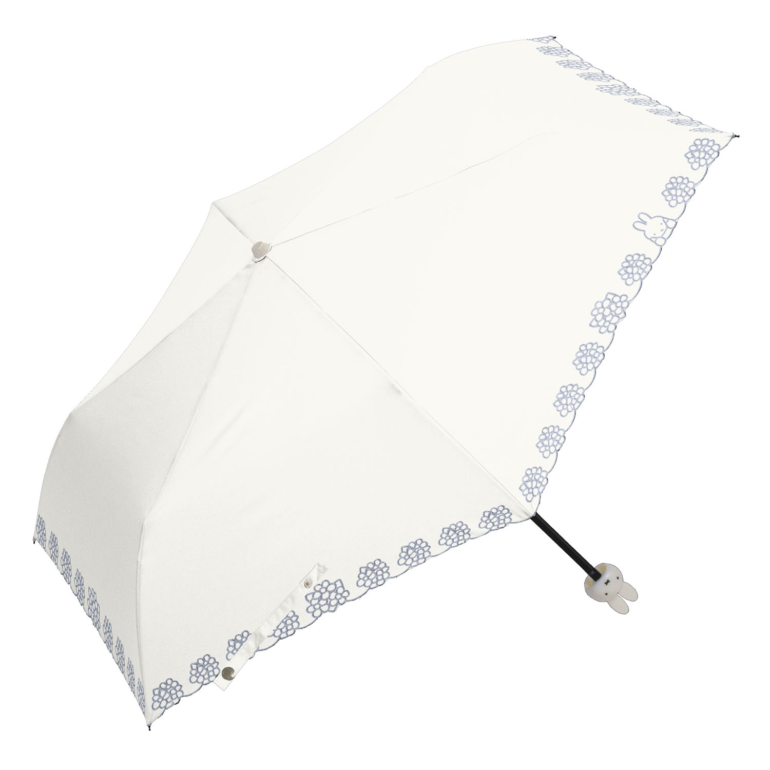 ミッフィー 1級遮光晴雨兼用コンパクト折傘 ミッフィーハンドル＆刺繍タイプ 刺繍miffy and fiower - 画像1