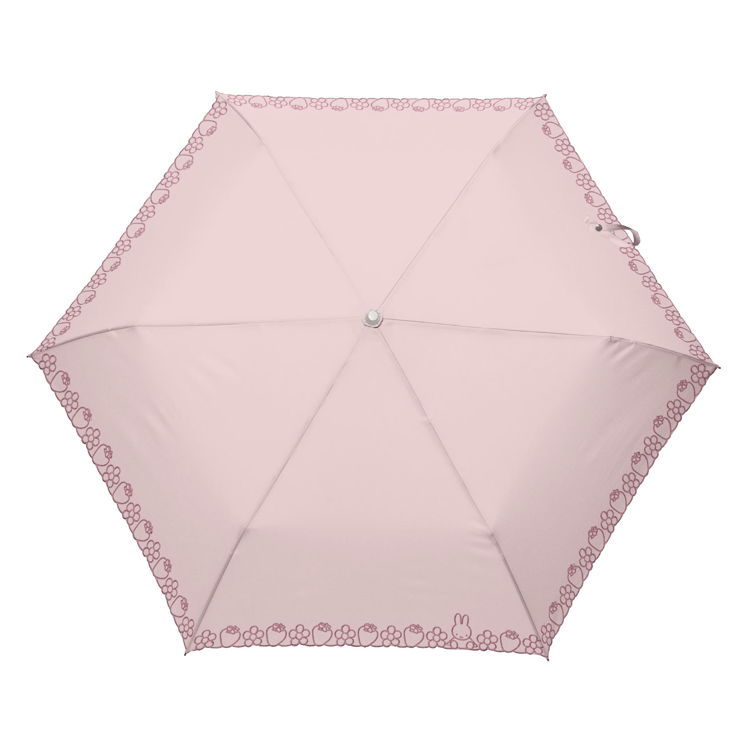 ミッフィー 1級遮光晴雨兼用コンパクト折傘 ミッフィーハンドル＆刺繍タイプ 刺繍miffy and strawberry - 画像3