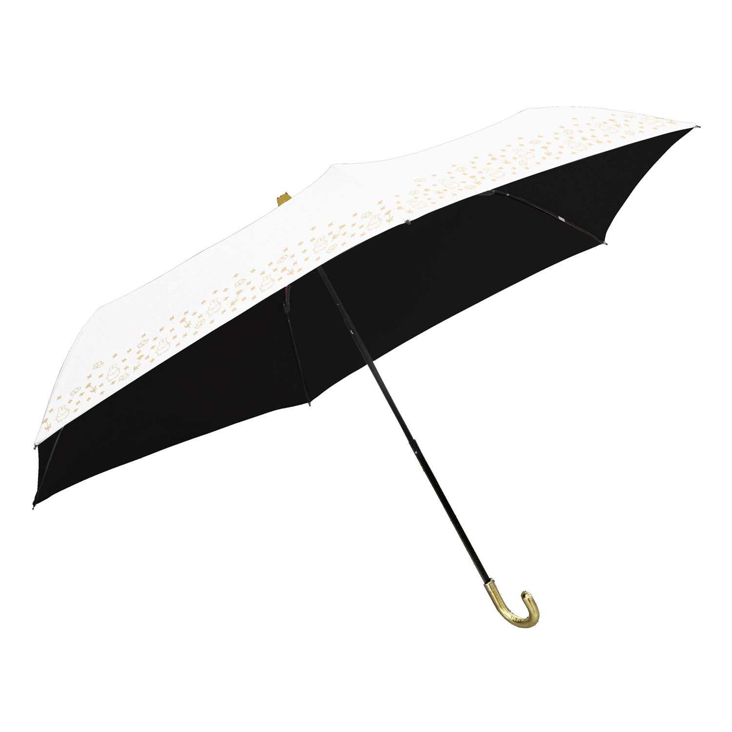 ミッフィー 晴雨兼用コンパクト折りたたみ傘 レザーハンドル お花畑 - 画像2