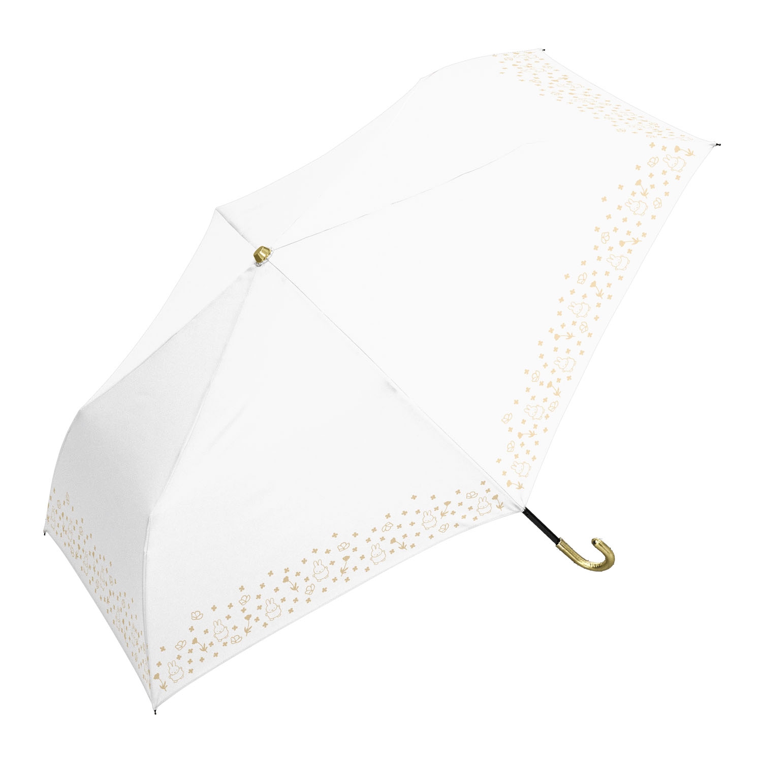 ミッフィー 晴雨兼用コンパクト折りたたみ傘 レザーハンドル お花畑 - 画像1