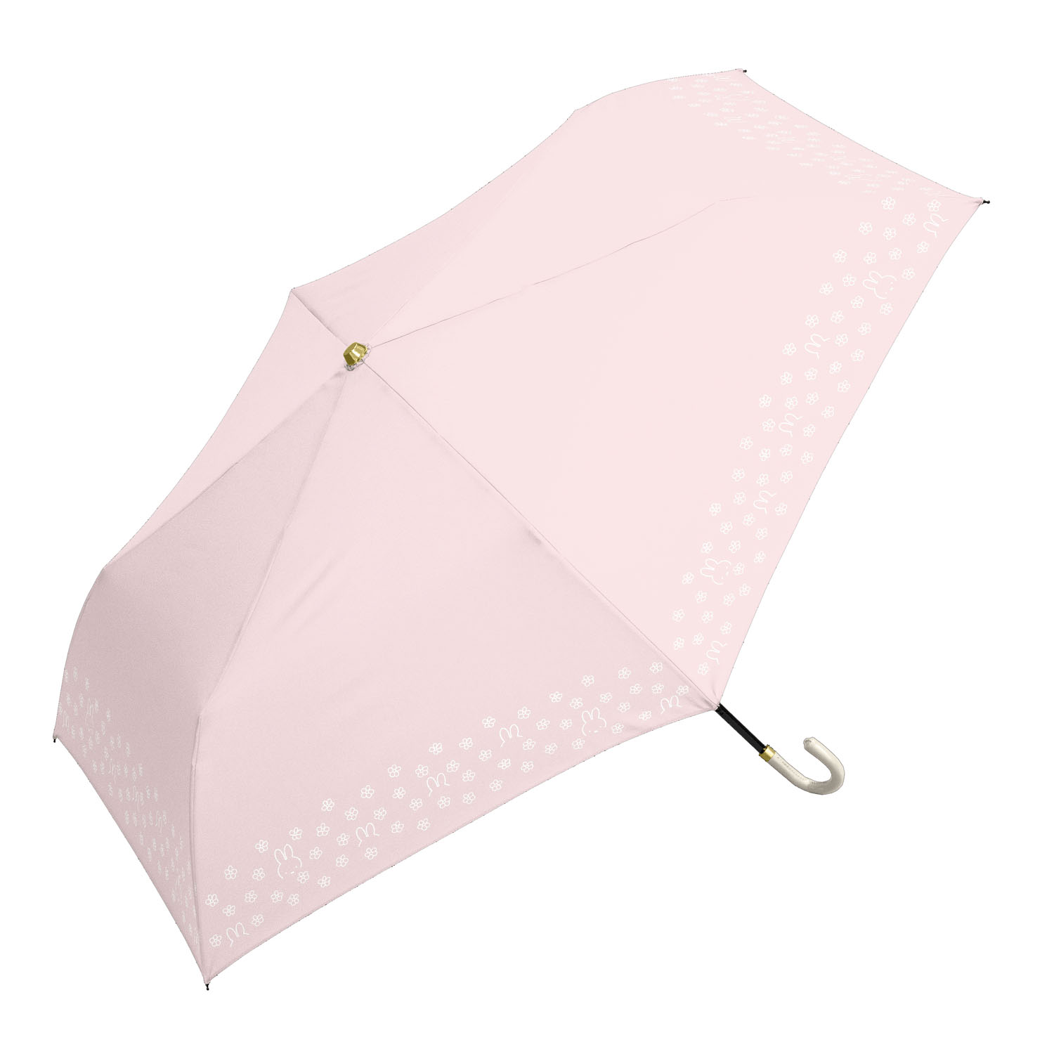 ミッフィー 晴雨兼用コンパクト折りたたみ傘 レザーハンドル フラワー柄 - 画像1