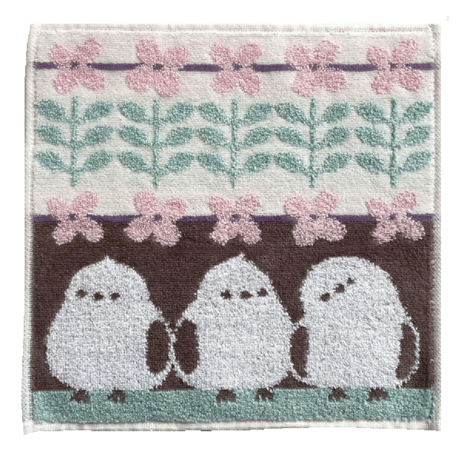 ハンカチタオル シマエナガ ピンク系 - 画像1