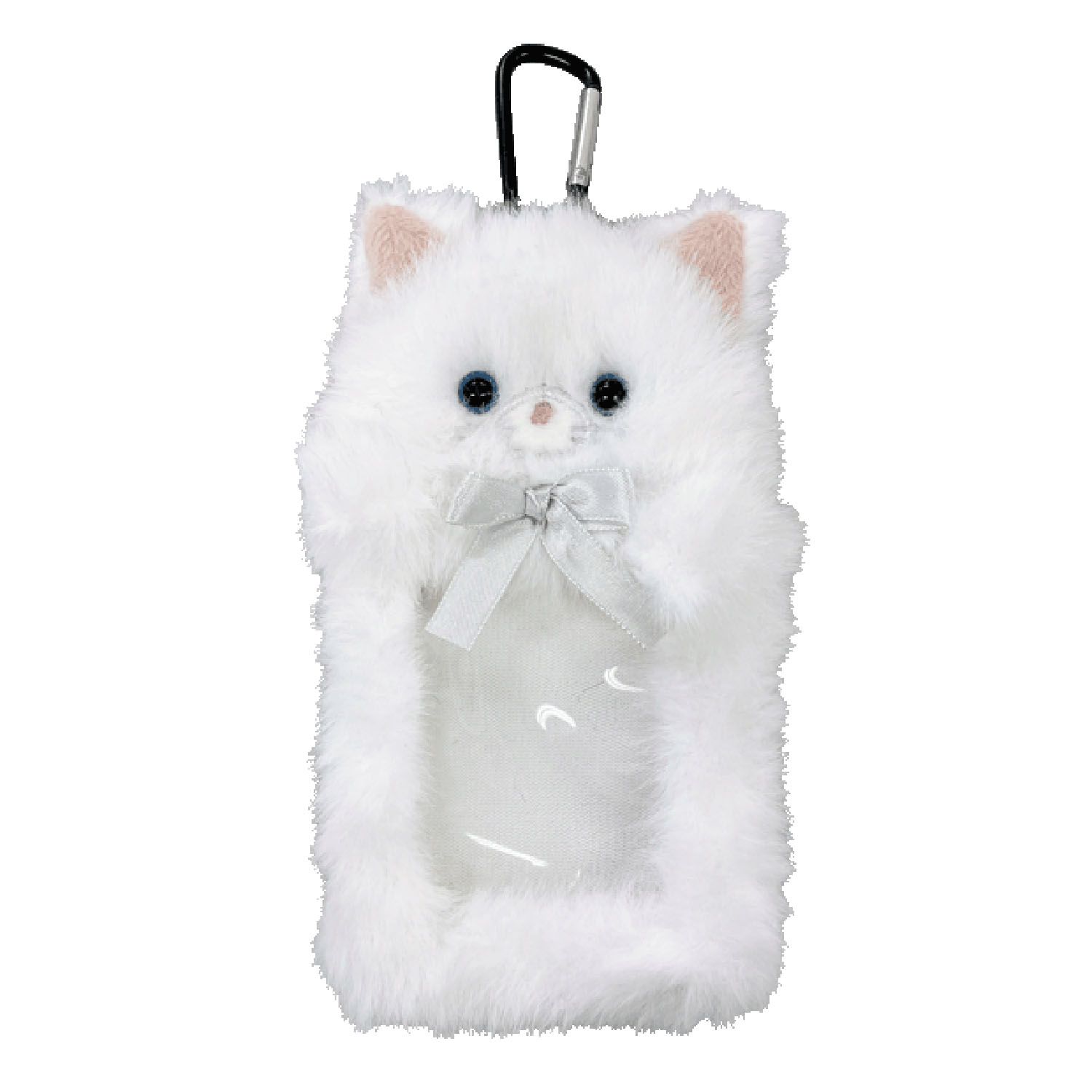 リール付きカードケース ネコ ホワイト - 画像1