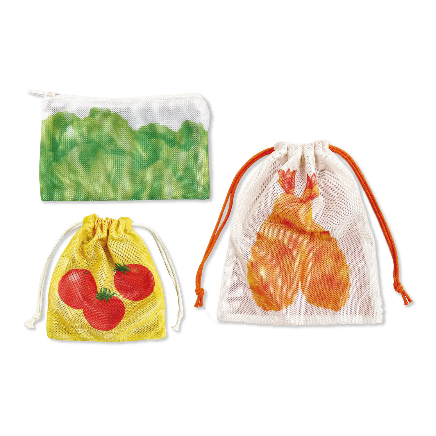 旅するお弁当 エビフライ＆トマト巾着・ポーチ3点セット - 画像1