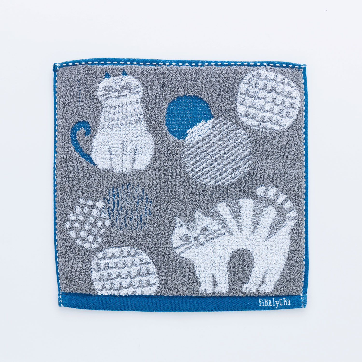 fikalycka ジャガードタオルハンカチ ブルー×グレー - 画像1