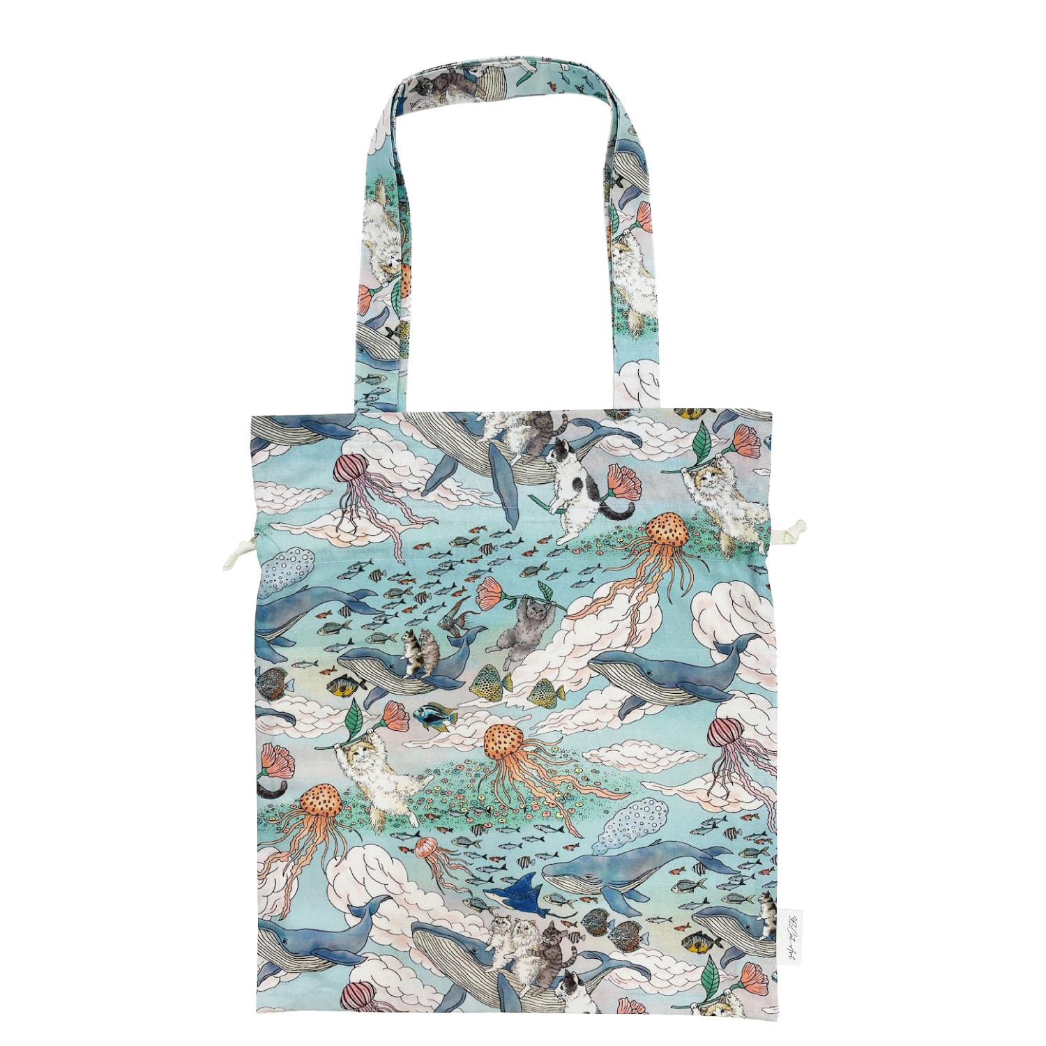 365Cat．Art 巾着バッグ 8匹の猫 くじらと宇宙遊泳