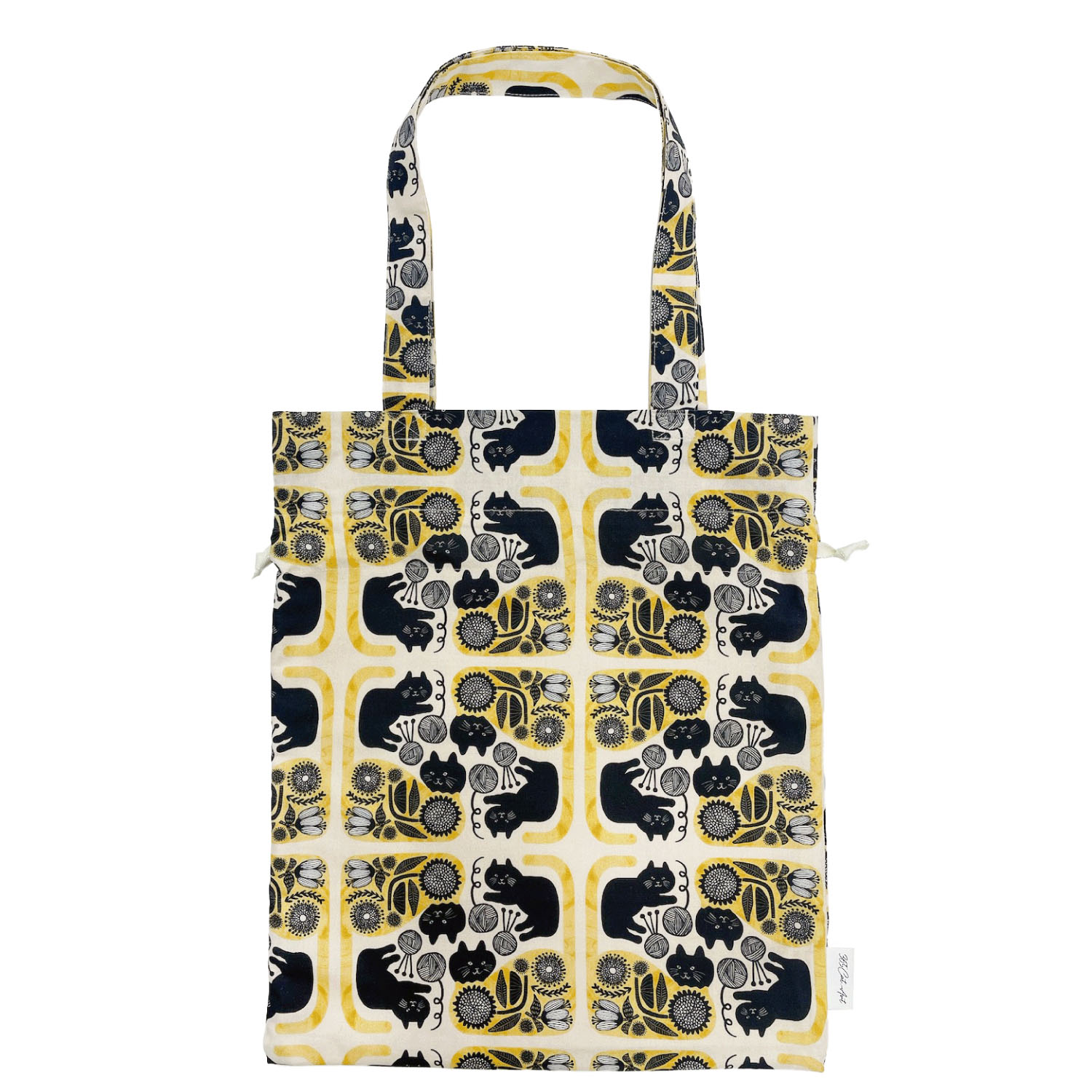 365Cat．Art 巾着バッグ 黒猫とお花