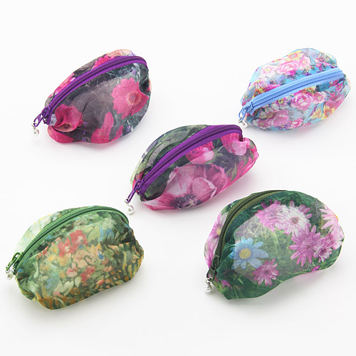 オーガンジー 俵型ミニポーチ （柄アソート5個組） - 画像1