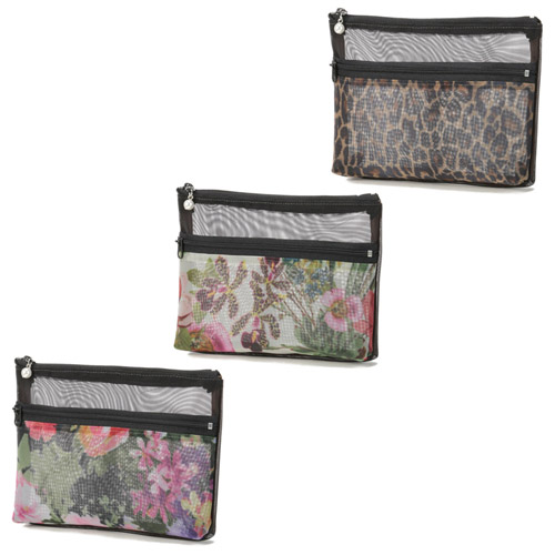 柄メッシュ 2段ファスナーポーチ 大 - 画像1