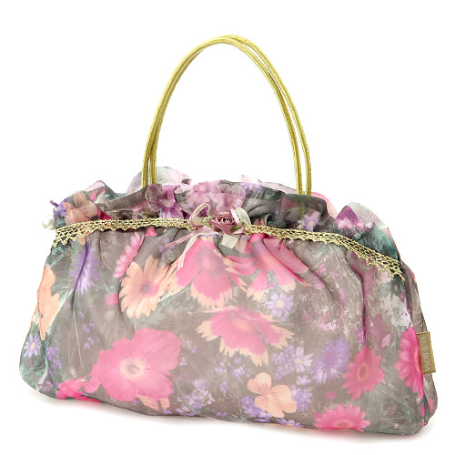 オーガンジー フリル 手付きポーチ 大