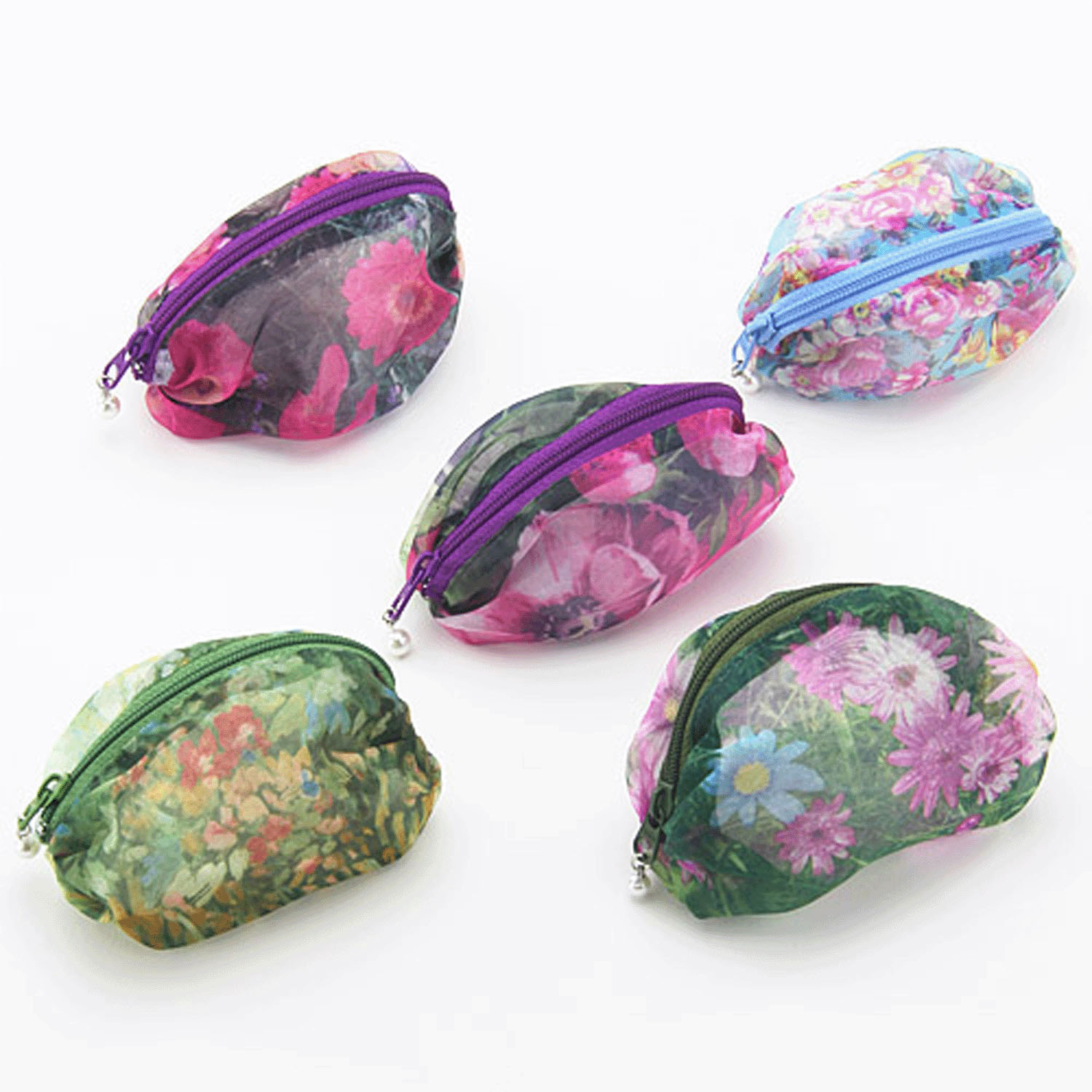 オーガンジー 俵型ミニポーチ （柄アソート5個組）