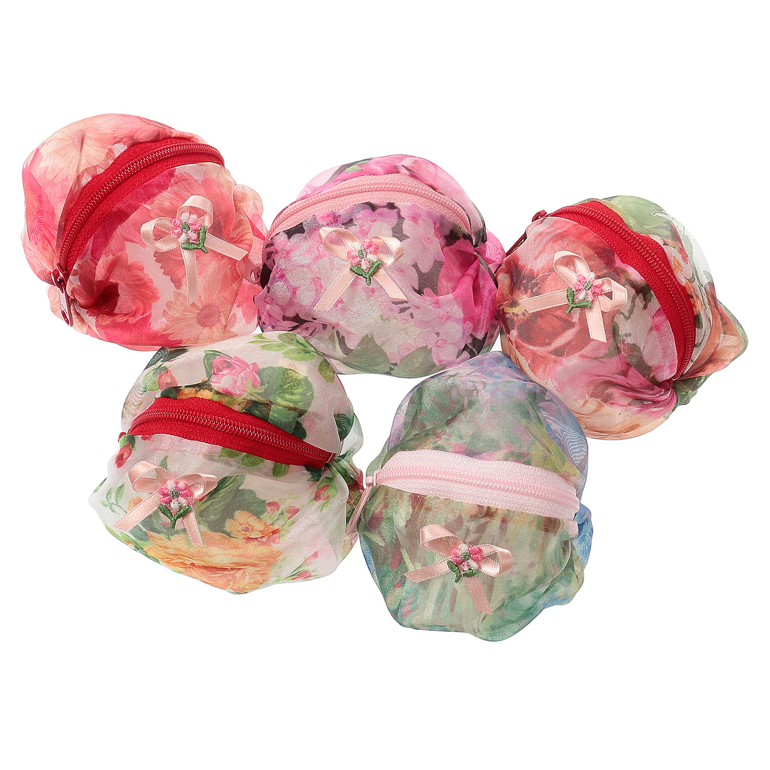 オーガンジー 楕円型ポーチ （柄アソート5個セット） - 画像3