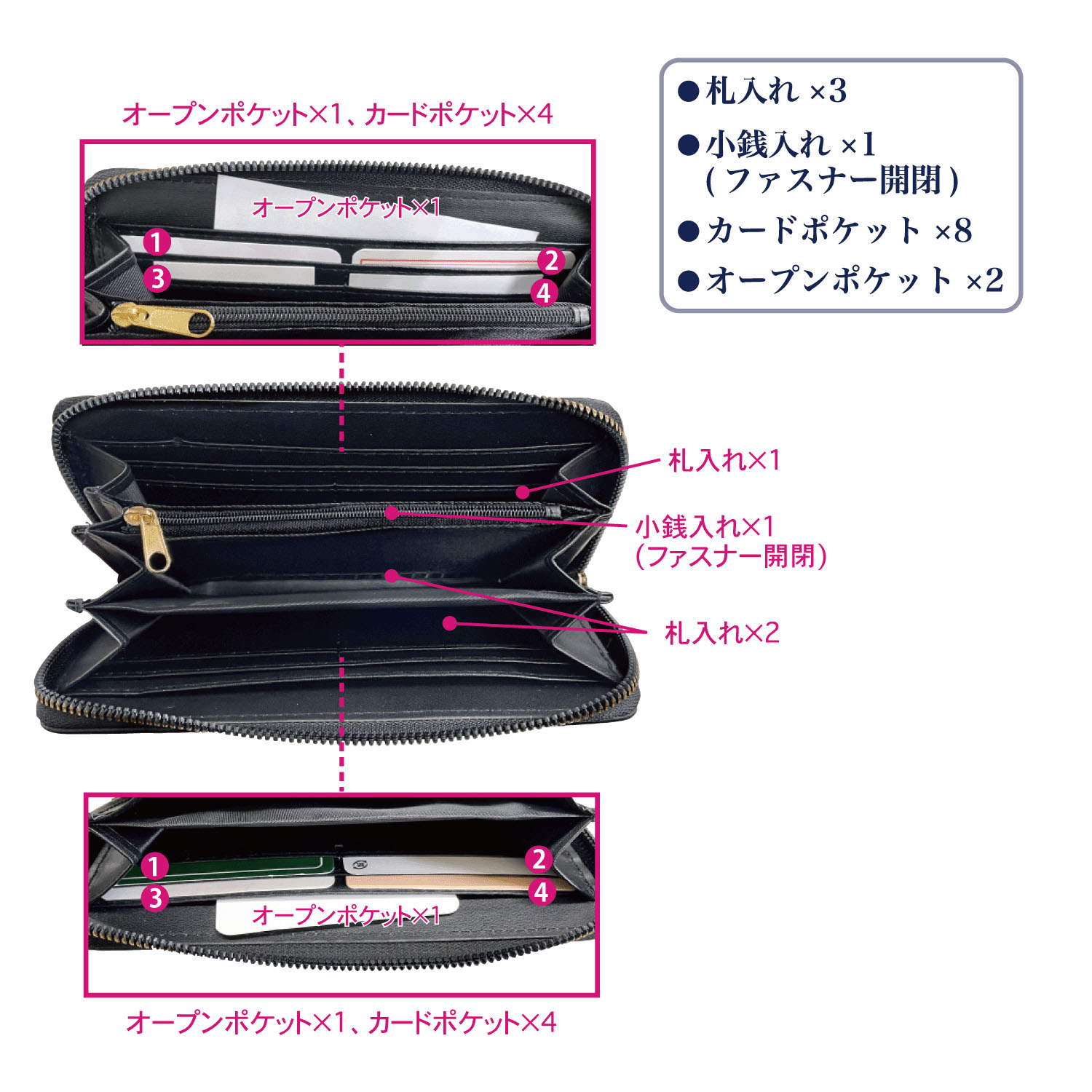 花柄型押ラウンドF長財布 - 画像3