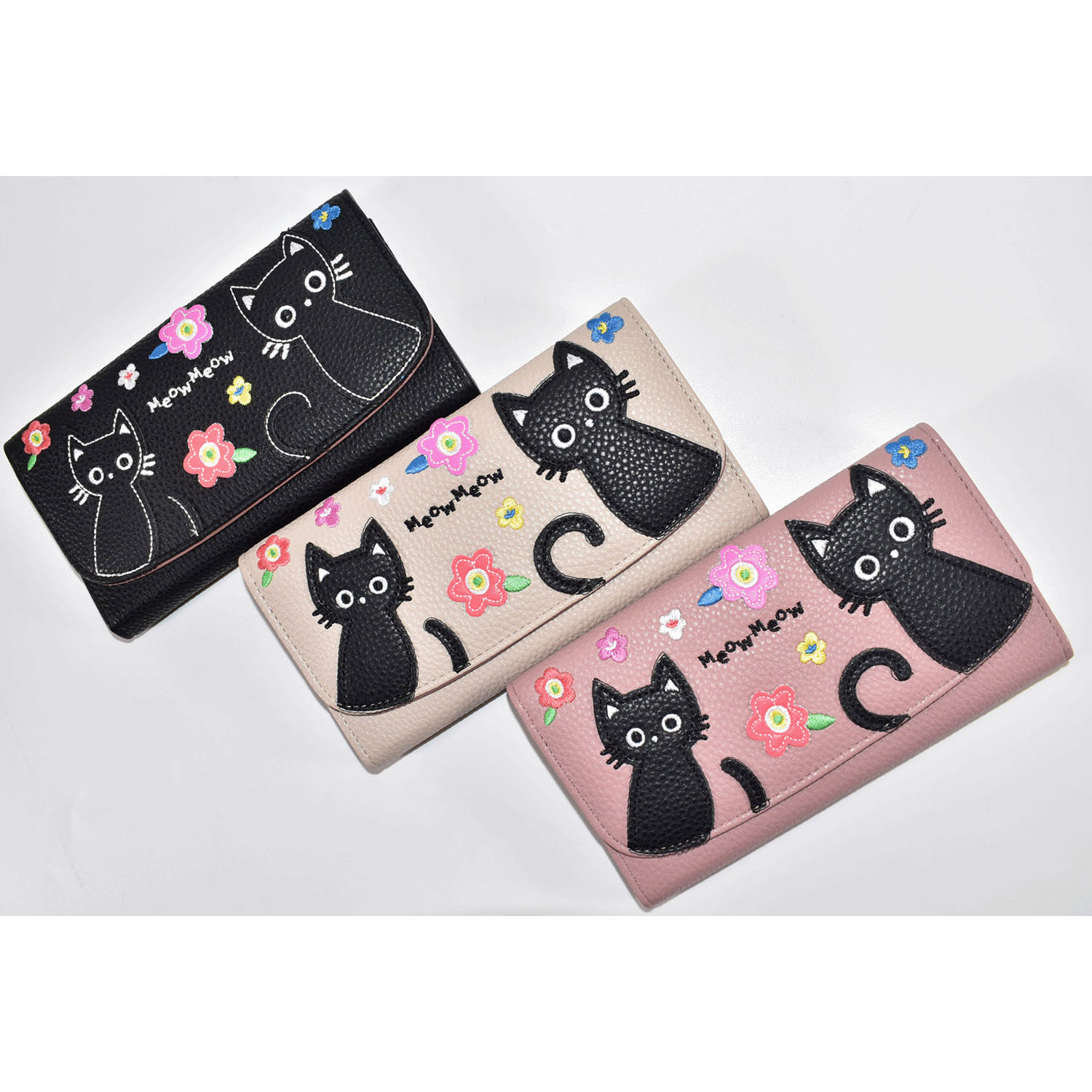 猫パッチワーク かぶせ長財布 - 画像1