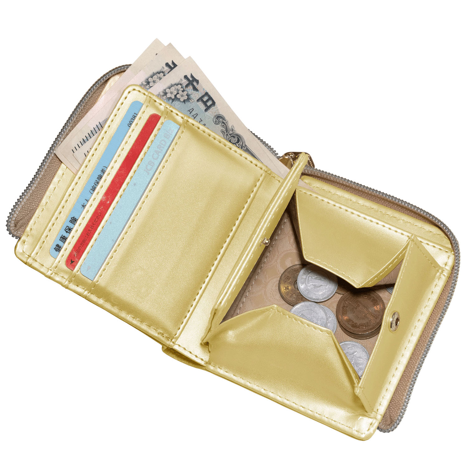 猫柄 内オープン小銭入れ付きL字ファスナーミニ財布 - 画像4