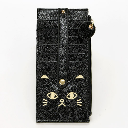 ねこ刺繍 ベルト付き両面カードケース