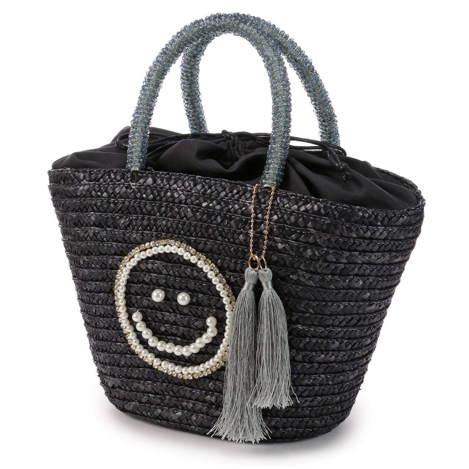 COOCO SMILEY パール刺繍ビーズハンドルカゴバッグ - 画像3