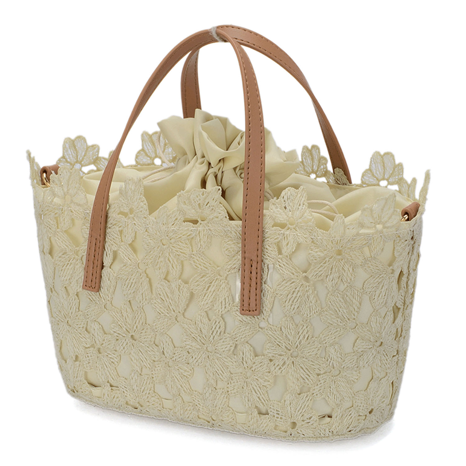 花柄レースカゴ型バッグ - 画像2