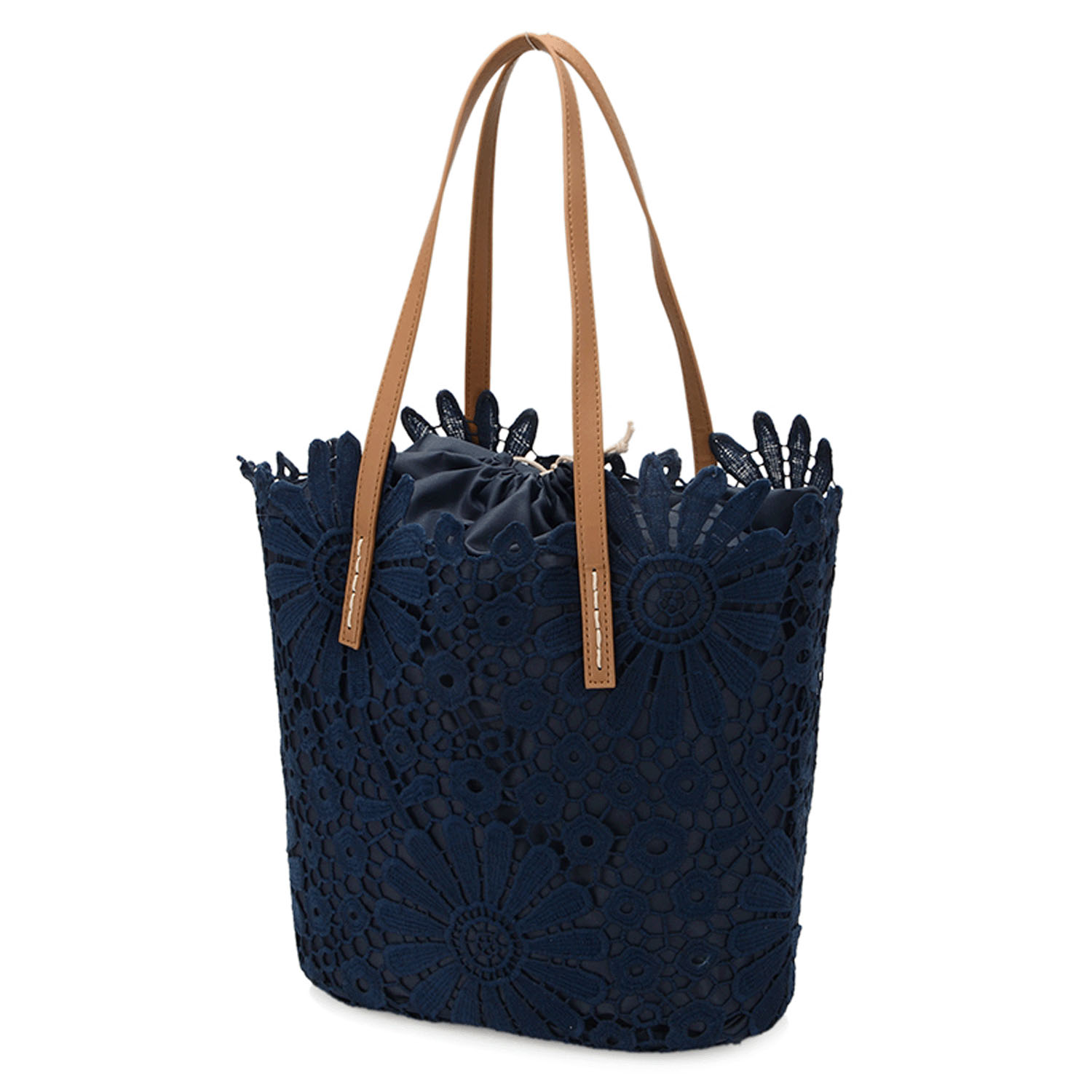 花柄レースカゴ型バッグ 縦型 - 画像3