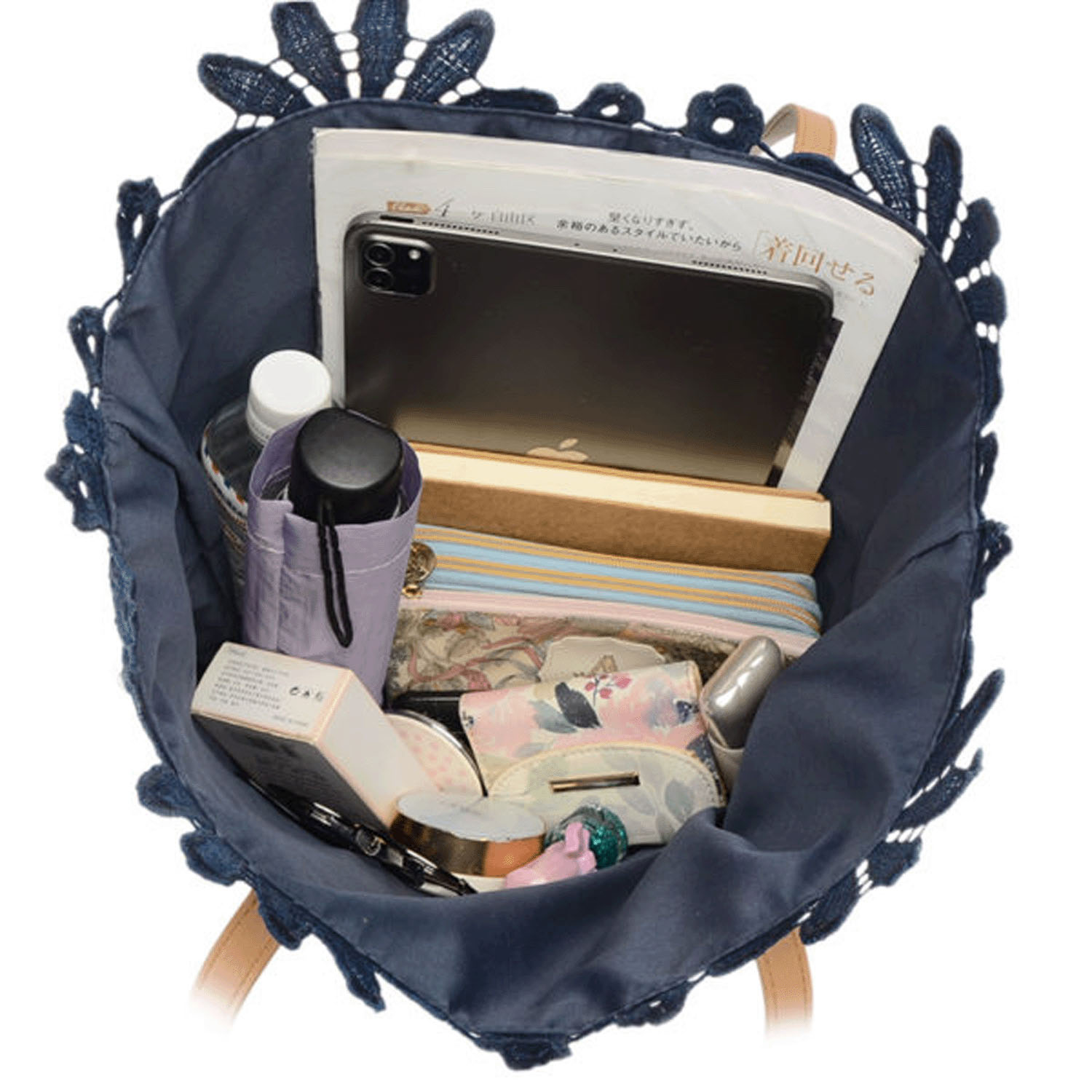 花柄レースカゴ型バッグ 縦型 - 画像5