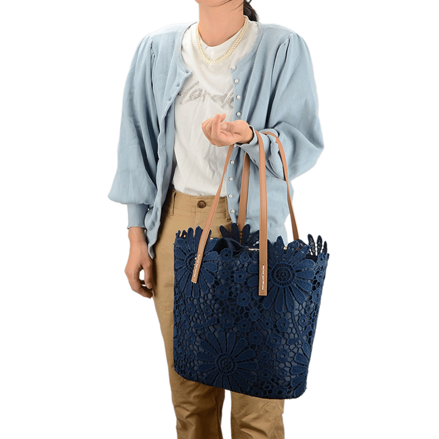 花柄レースカゴ型バッグ 縦型