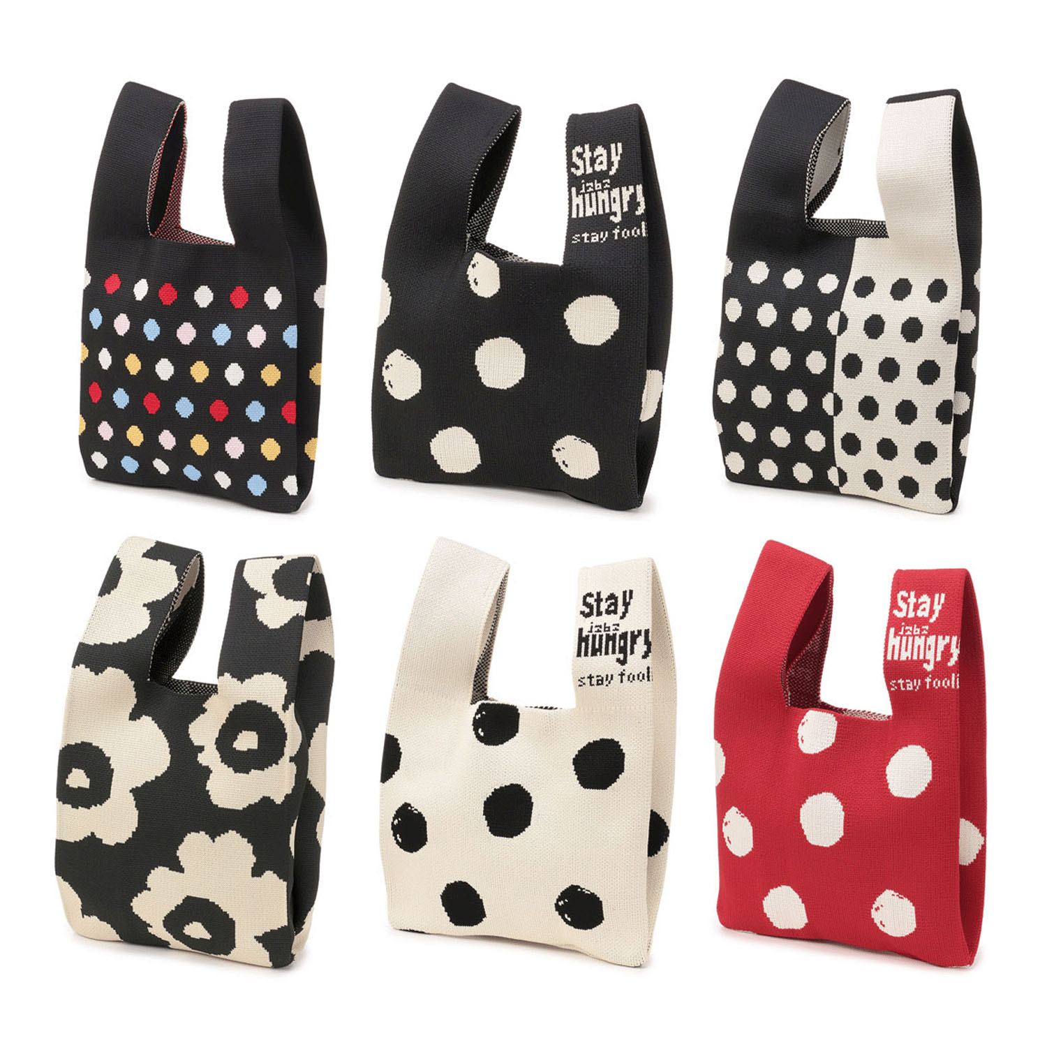 【大人気】柄ものニットくり手バッグ小 - 画像1