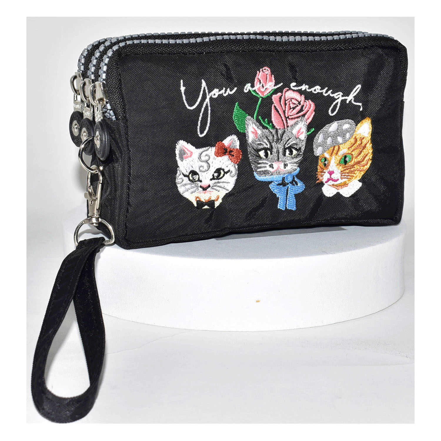 【再入荷！】ネコ刺繍3ファスナーポーチ - 画像2