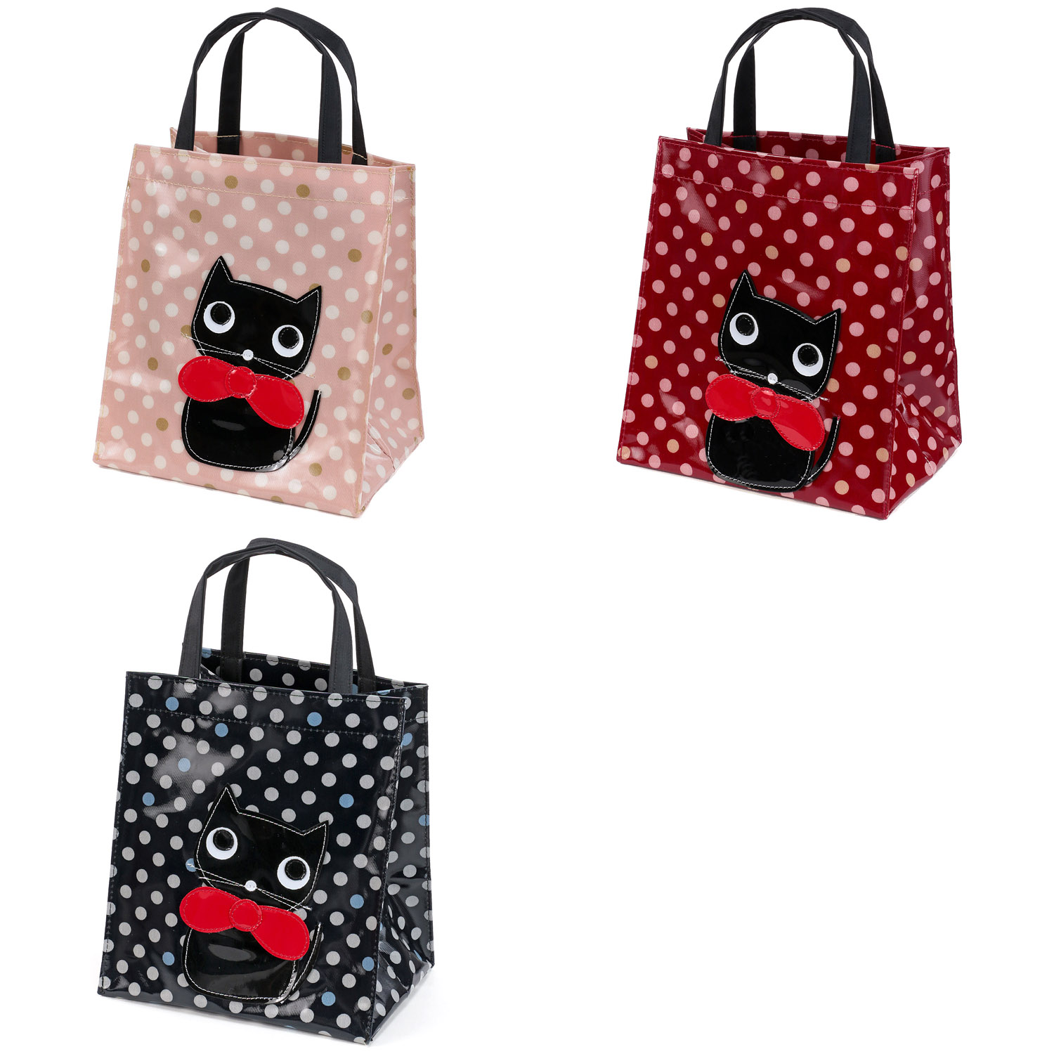 リボン猫ドット柄サイドバッグ