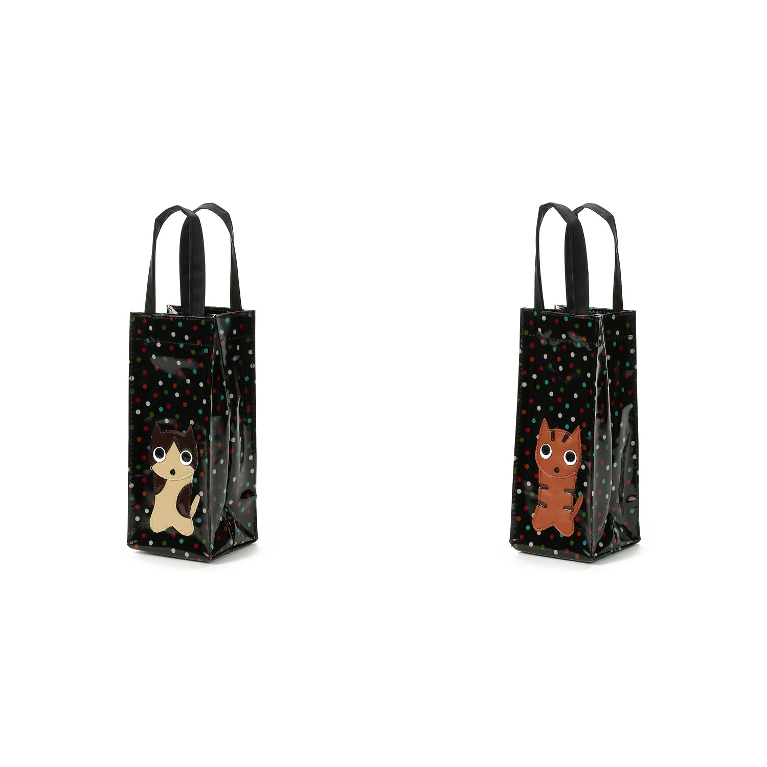 3匹猫カラフルドットボトルバッグ（2個セット）