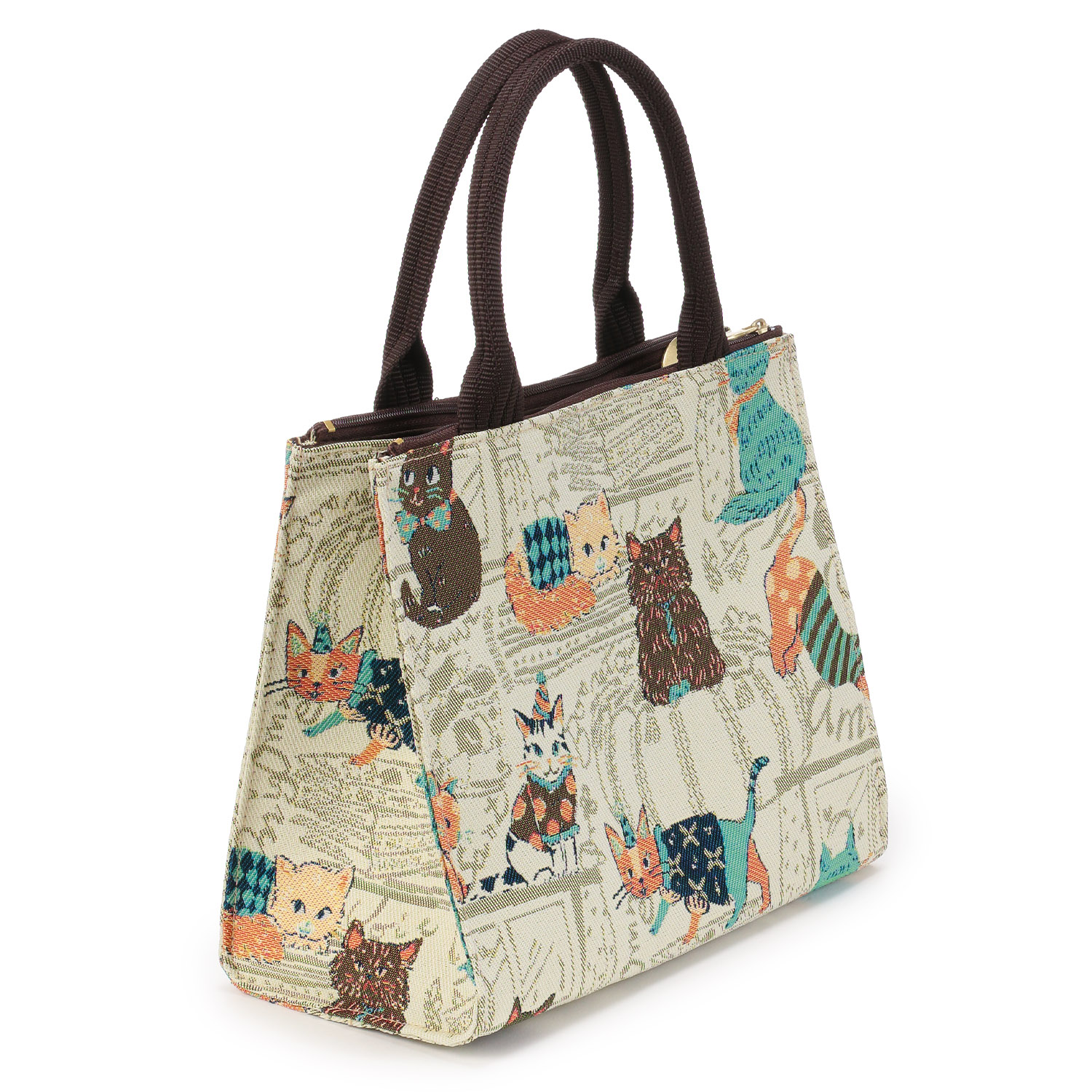 シャルポ ネコ柄Wファスナー角型バッグ - 画像3