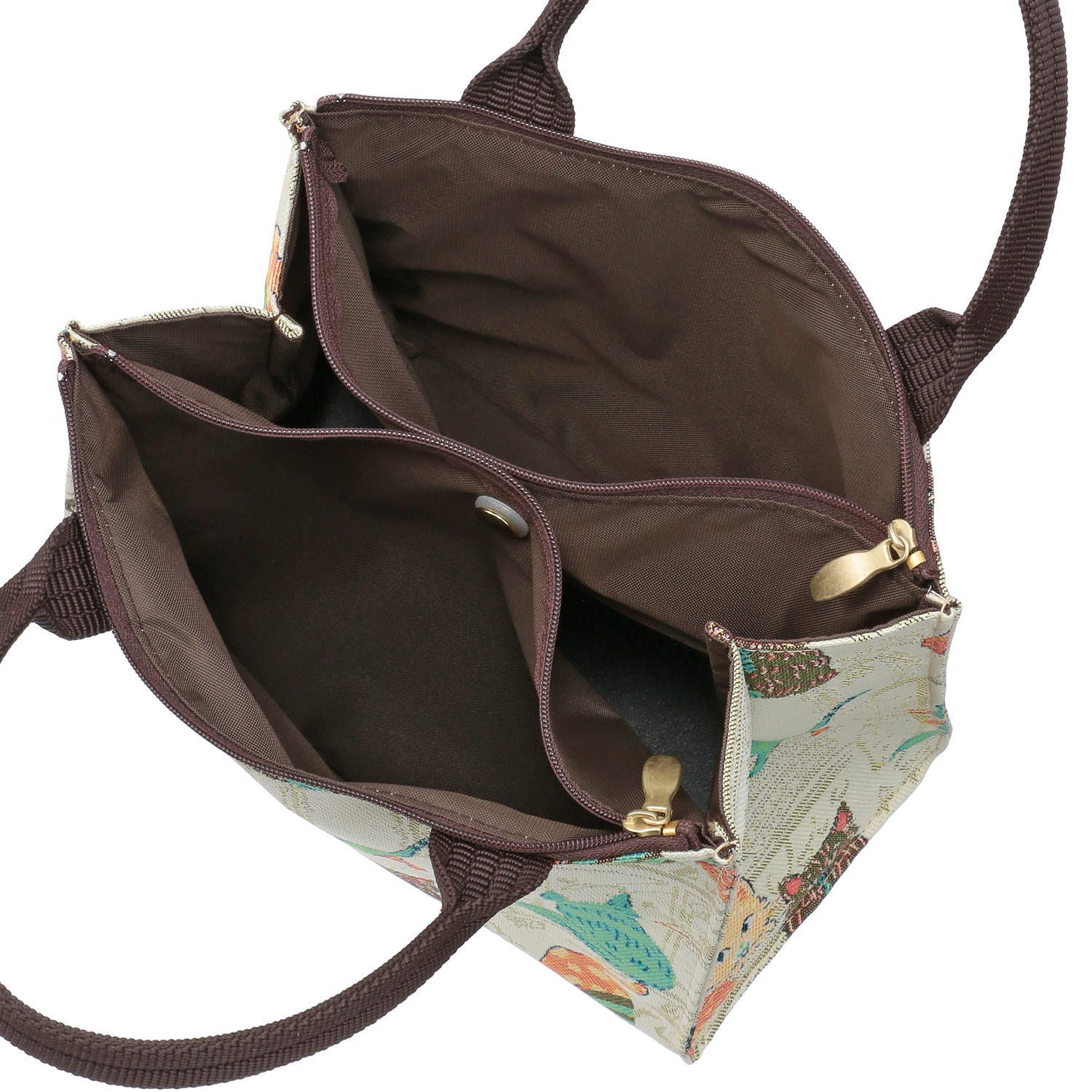 シャルポ ネコ柄Wファスナー角型バッグ - 画像4