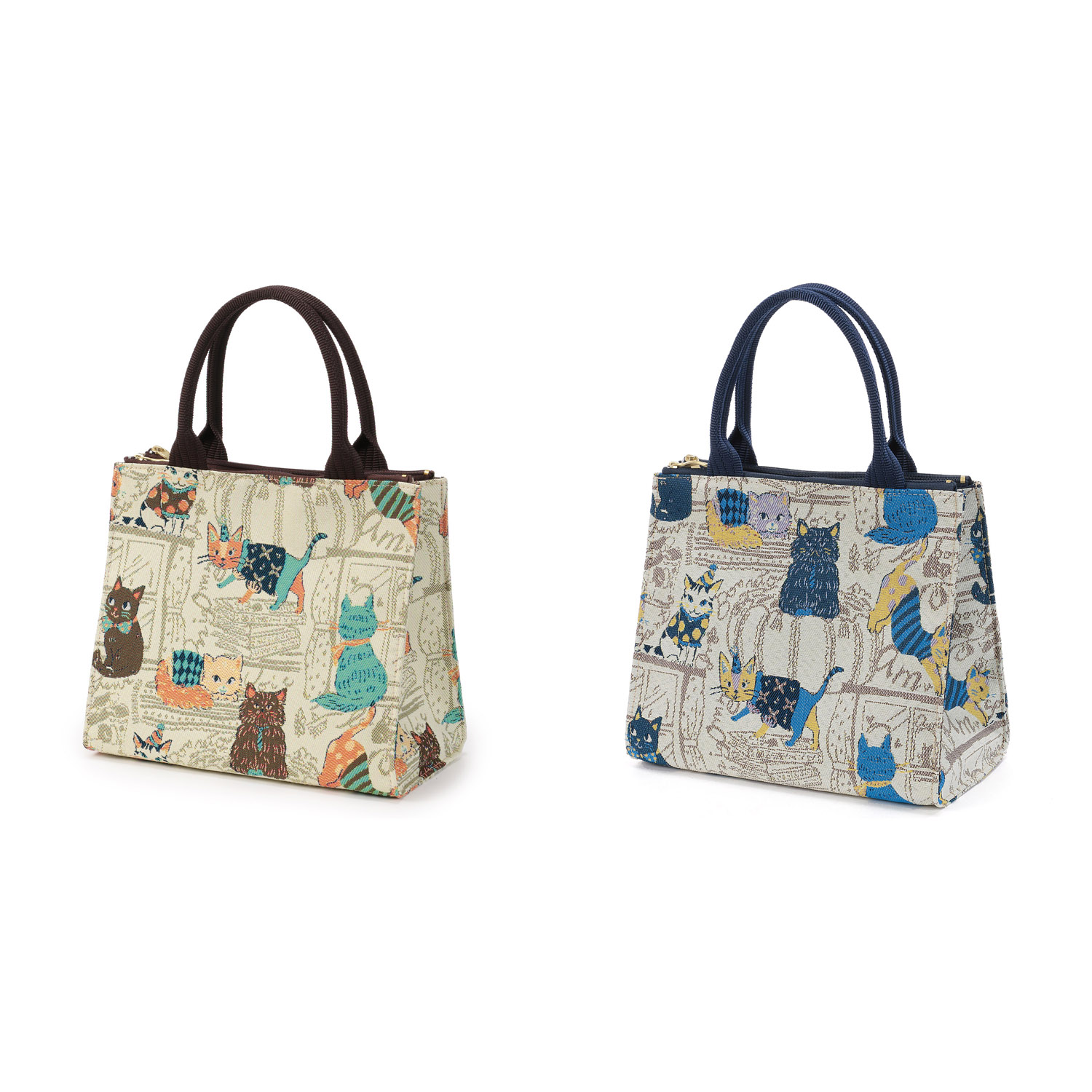 シャルポ ネコ柄Wファスナー角型バッグ - 画像1