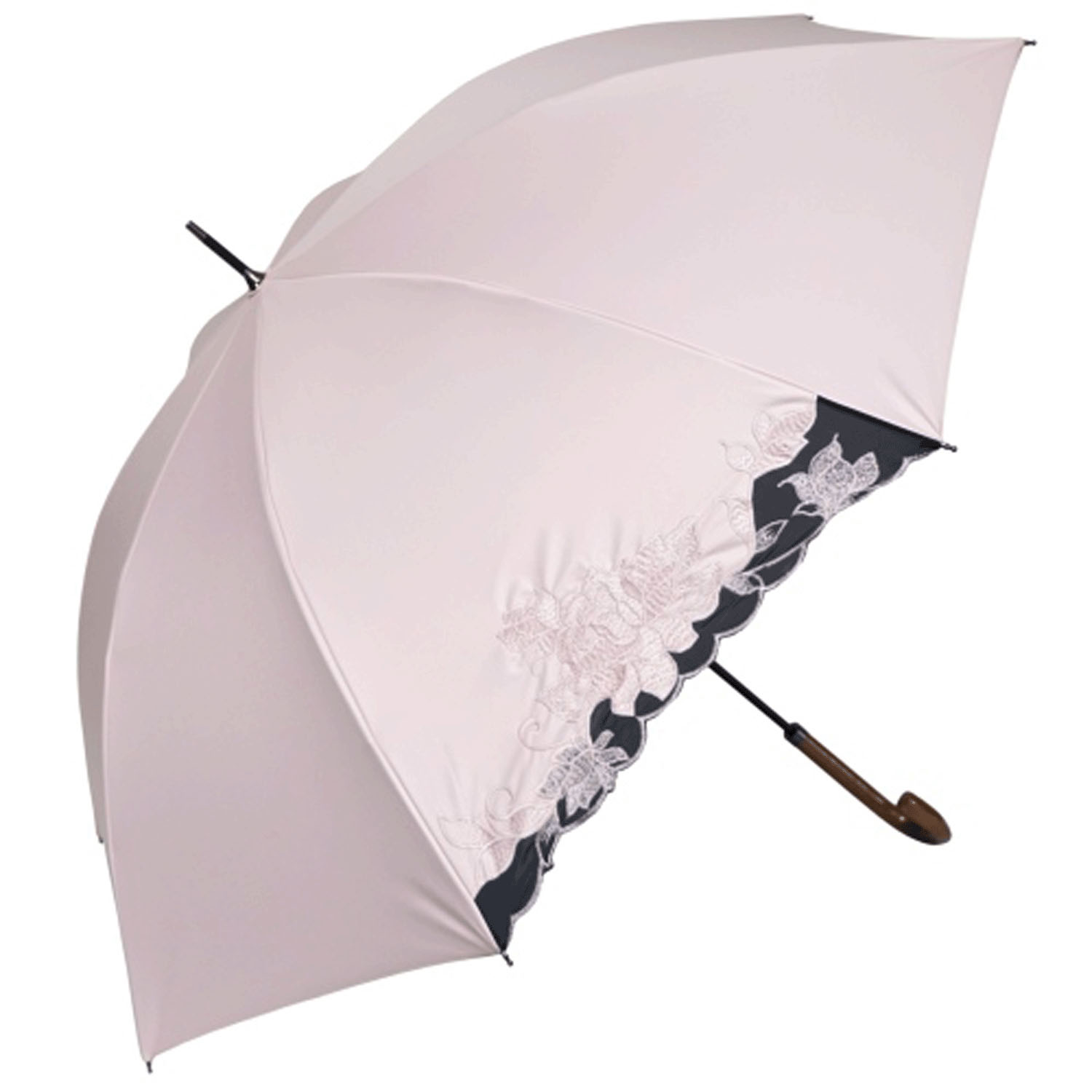 晴雨兼用 ポンジー花刺繍長傘 - 画像4